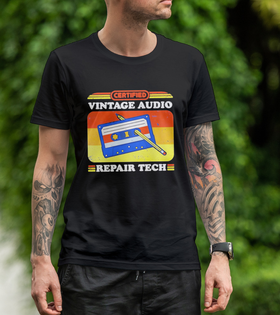Certified Vintage Audio Cassette Pencil Repair Tech T-Shirt