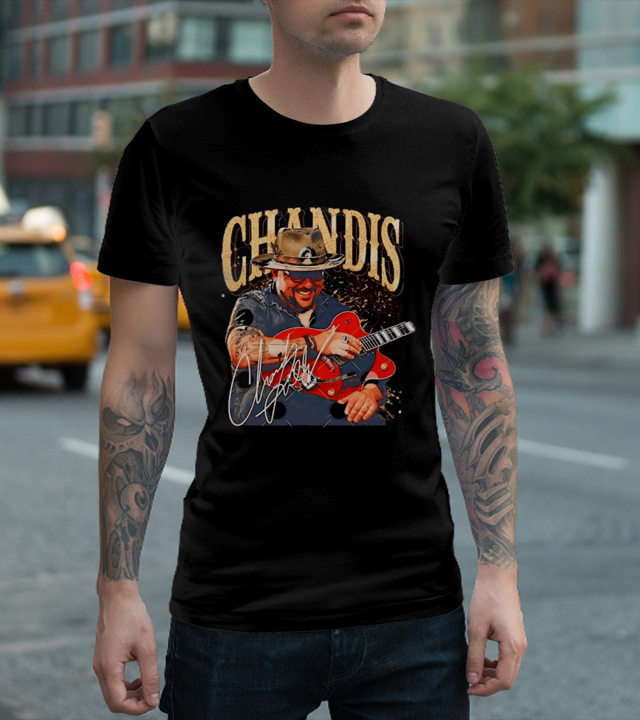 Chandis Guitarist Smiling With Red Guitar And Hat T-Shirt