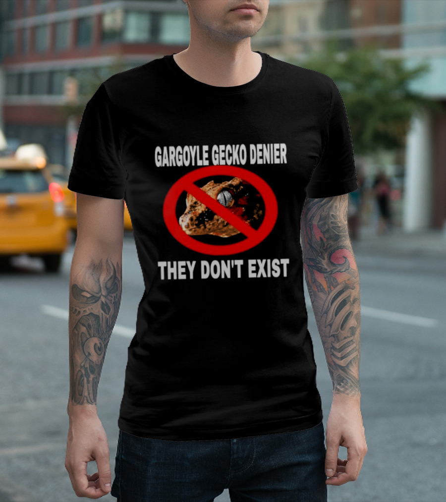 Gargoyle Gecko Denier They Don't Exist Reptile Red Circle Slash T-Shirt