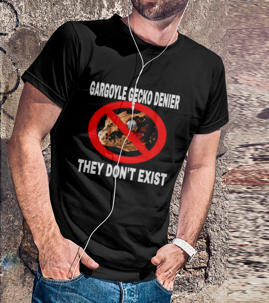 Gargoyle Gecko Denier They Don't Exist Reptile Red Circle Slash T-Shirt