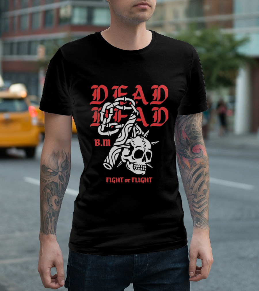 Dead Head BM Fight Or Flight Skull Gripped By Hand Spiked Chain T-Shirt