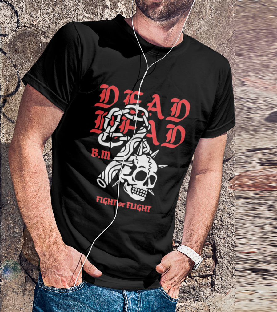 Dead Head BM Fight Or Flight Skull Gripped By Hand Spiked Chain T-Shirt
