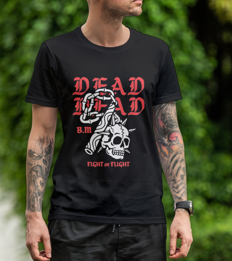 Dead Head BM Fight Or Flight Skull Gripped By Hand Spiked Chain T-Shirt