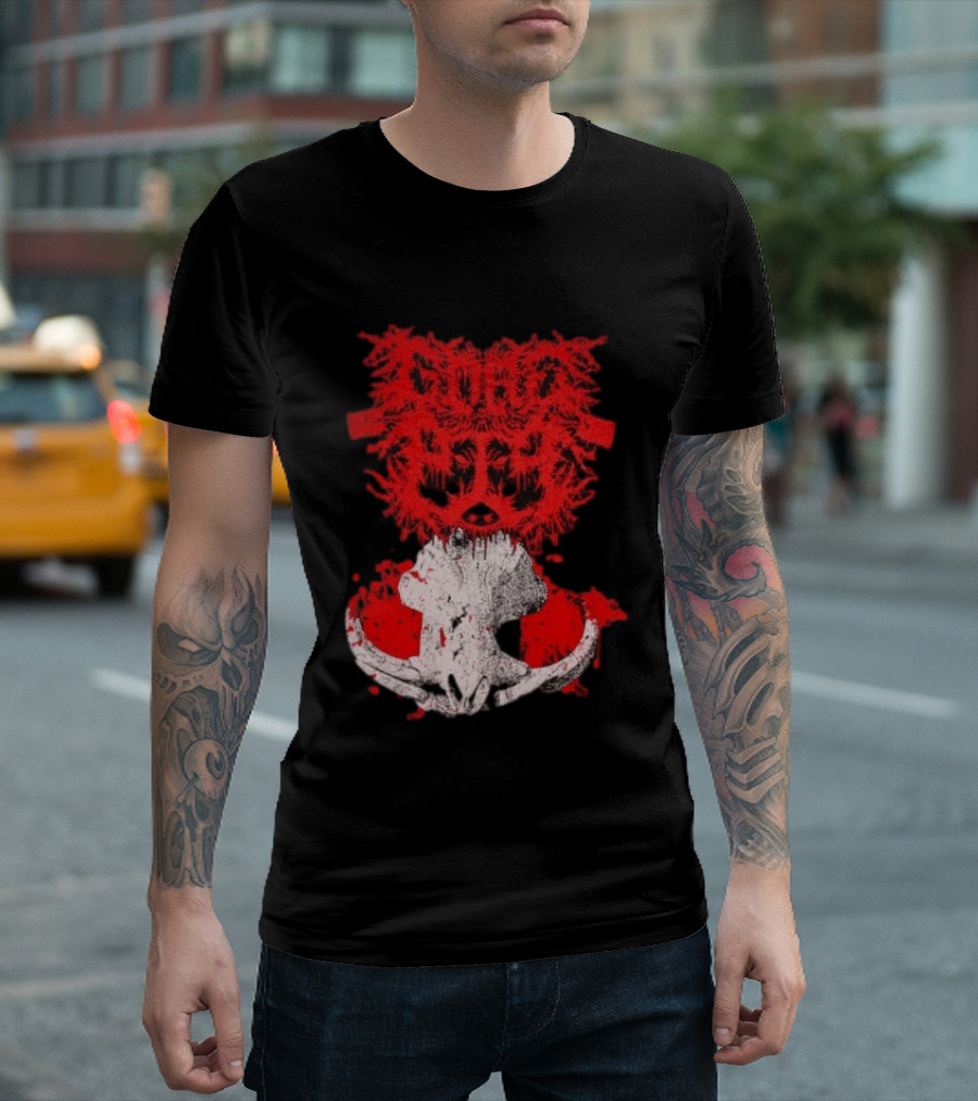 Gore Boar Skull Red Face Death Metal Hardcore T-Shirt