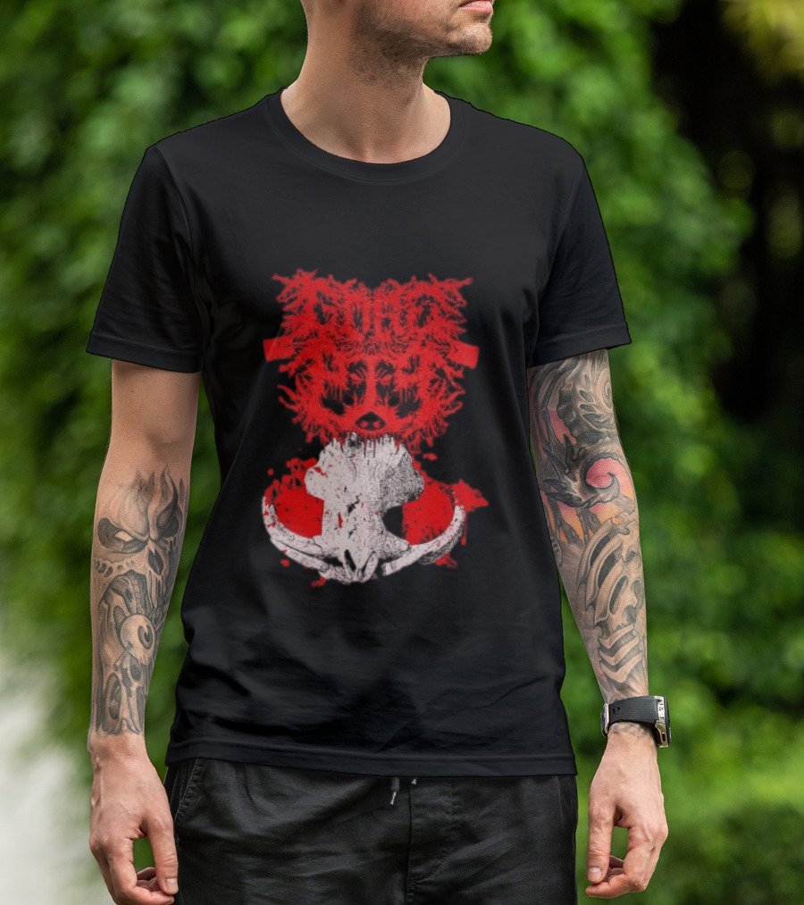 Gore Boar Skull Red Face Death Metal Hardcore T-Shirt