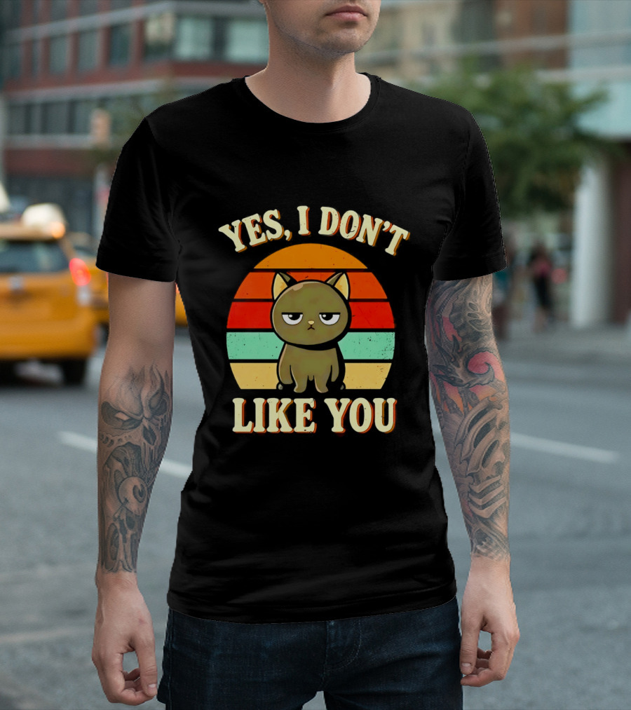 Yes I Don't Like You Grumpy Cat Retro Sunset T-Shirt
