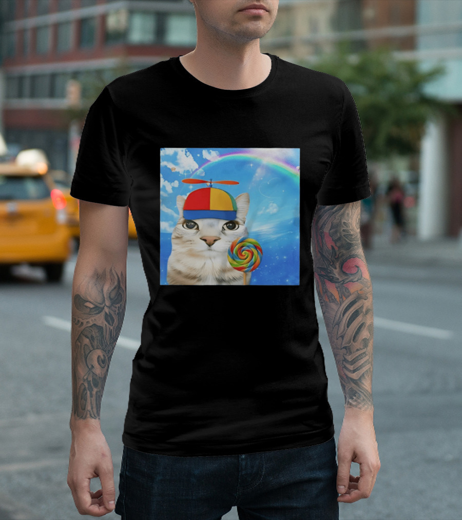 Happy Cat Rainbow Lollipop Dreamcore Brainrot Meme Weirdcore Aesthetic T-Shirt