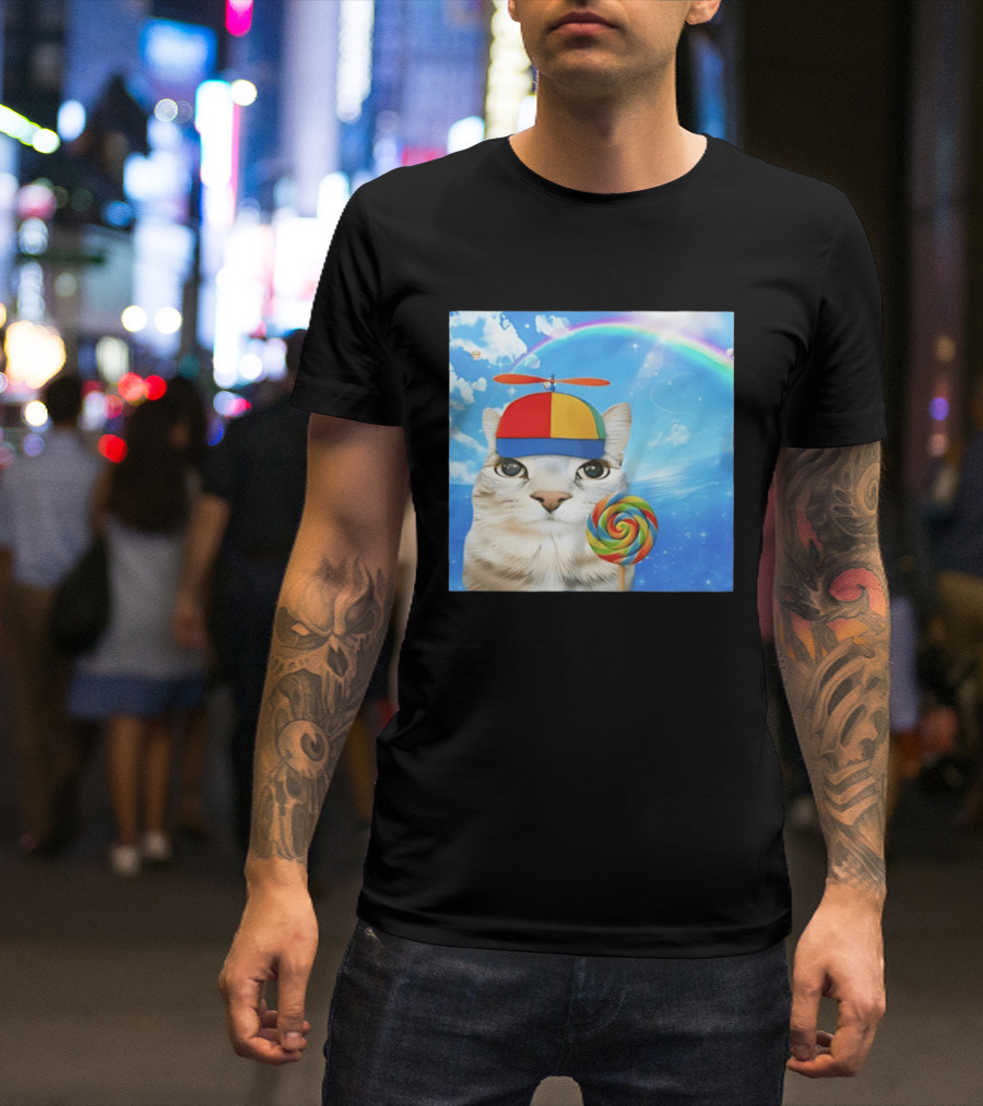 Happy Cat Rainbow Lollipop Dreamcore Brainrot Meme Weirdcore Aesthetic T-Shirt