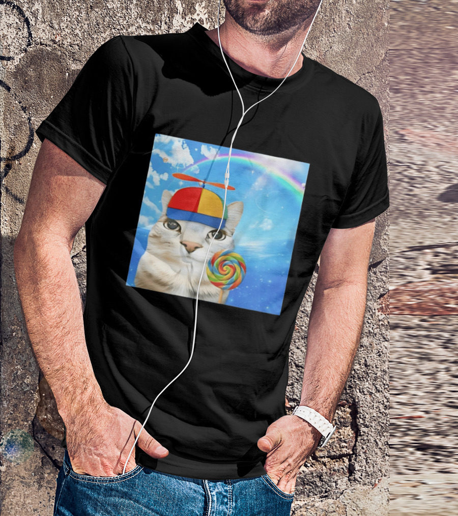 Happy Cat Rainbow Lollipop Dreamcore Brainrot Meme Weirdcore Aesthetic T-Shirt