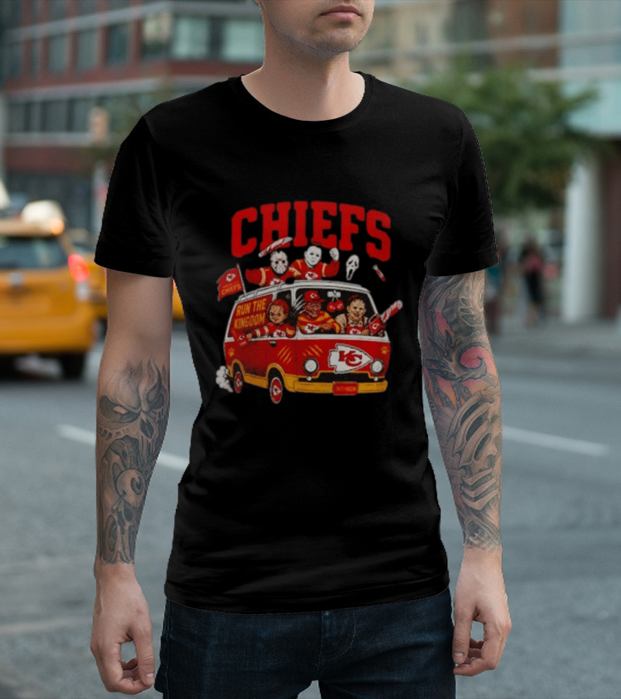 Kansas City Chiefs Horror Icons Run The Kingdom Van Adventure T-Shirt