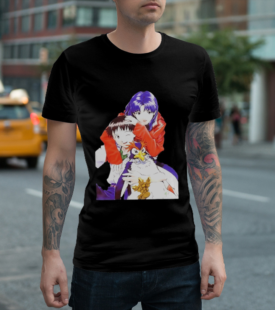 Shinji Ikari Misato Katsuragi Pen Pen Neon Genesis Evangelion Anime Characters T-Shirt