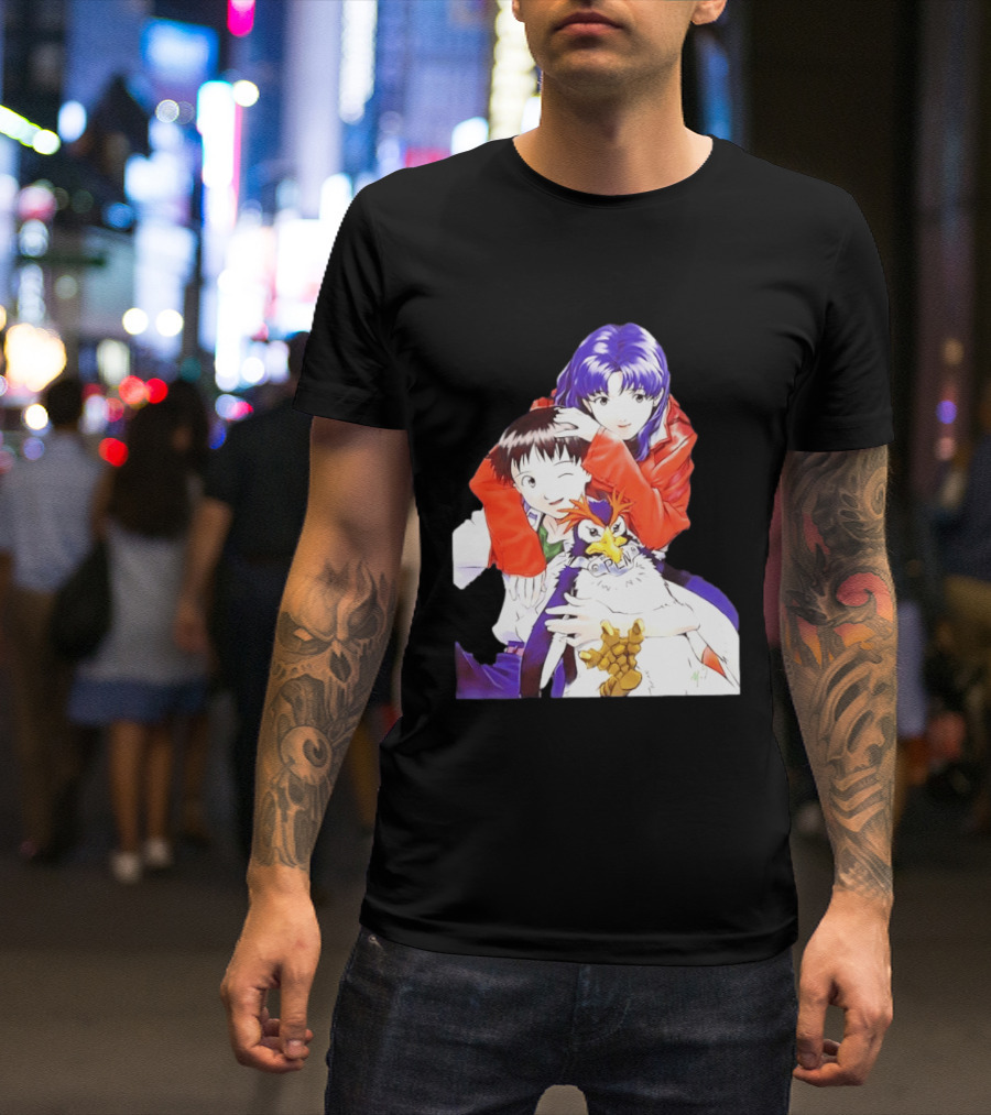 Shinji Ikari Misato Katsuragi Pen Pen Neon Genesis Evangelion Anime Characters T-Shirt