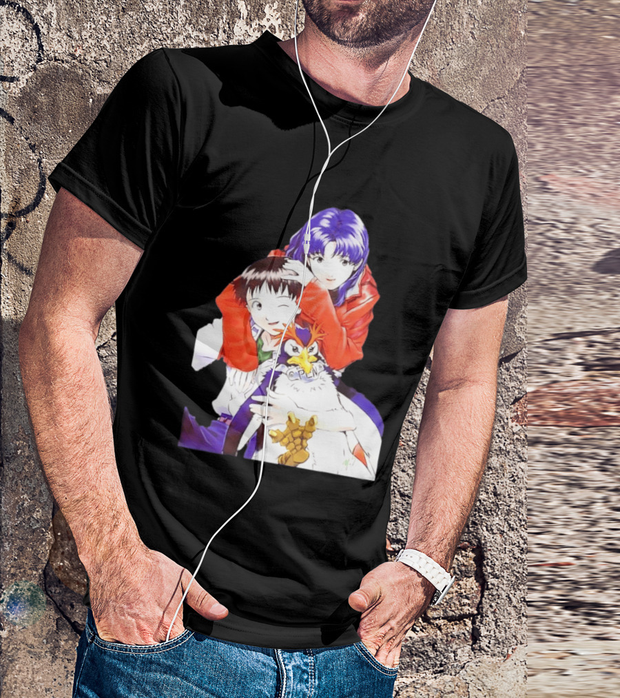 Shinji Ikari Misato Katsuragi Pen Pen Neon Genesis Evangelion Anime Characters T-Shirt
