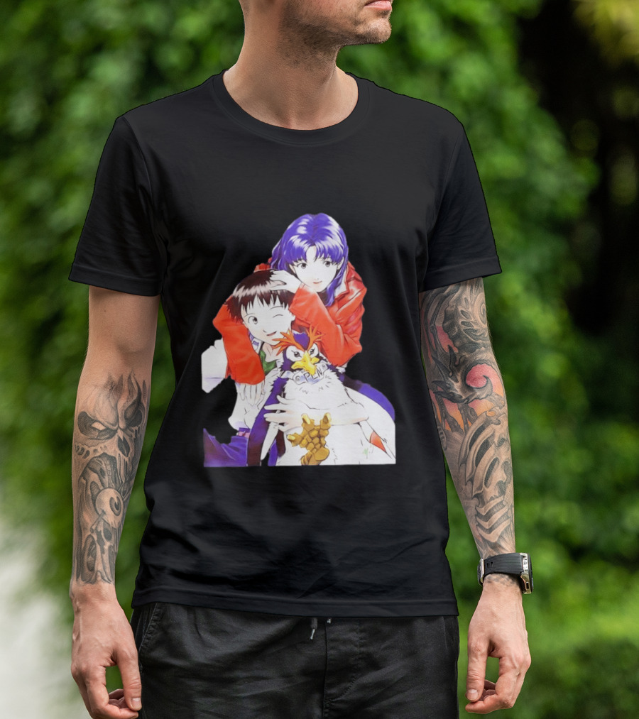Shinji Ikari Misato Katsuragi Pen Pen Neon Genesis Evangelion Anime Characters T-Shirt