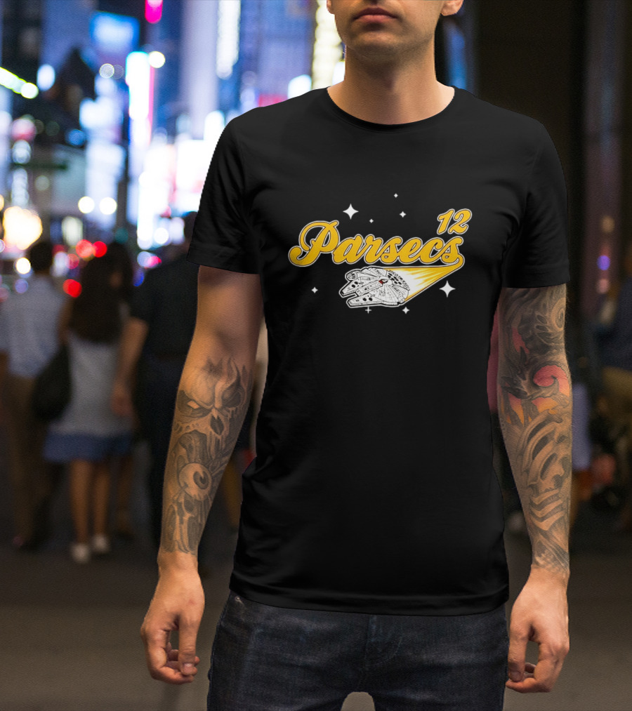 Millennium Falcon 12 Parsecs Star Wars Han Solo Baseball Script T-Shirt