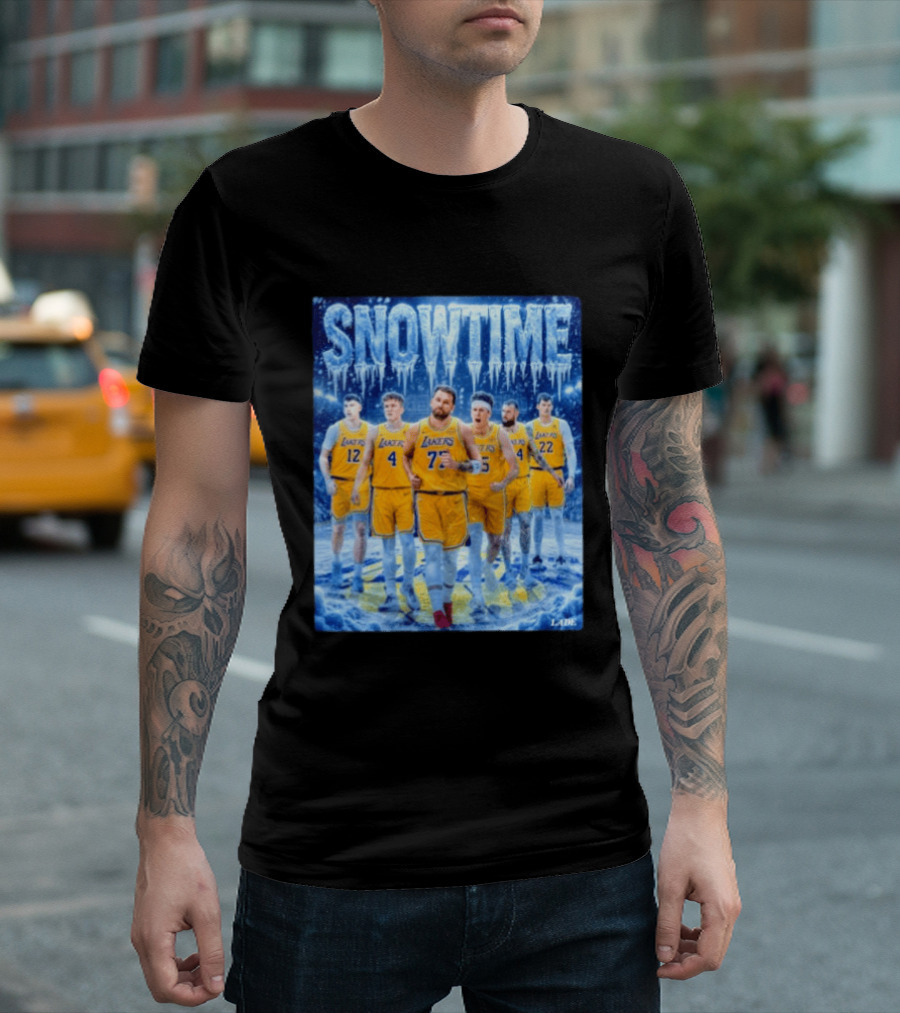 Snowtime Lakers Team Basketball NBA Laker Legends Frozen Court T-Shirt