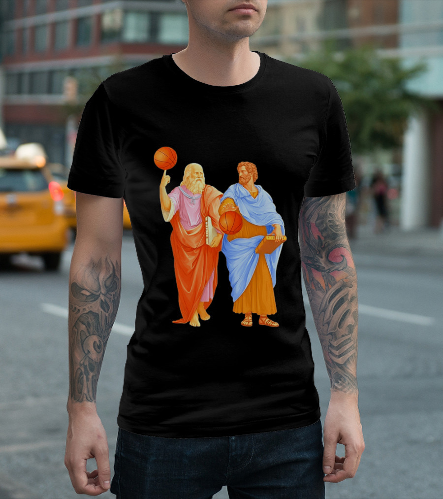 Plato Spinning Basketball Aristotle Playing Basketball In Ancient Greek Philosophy Duel T-Shirt