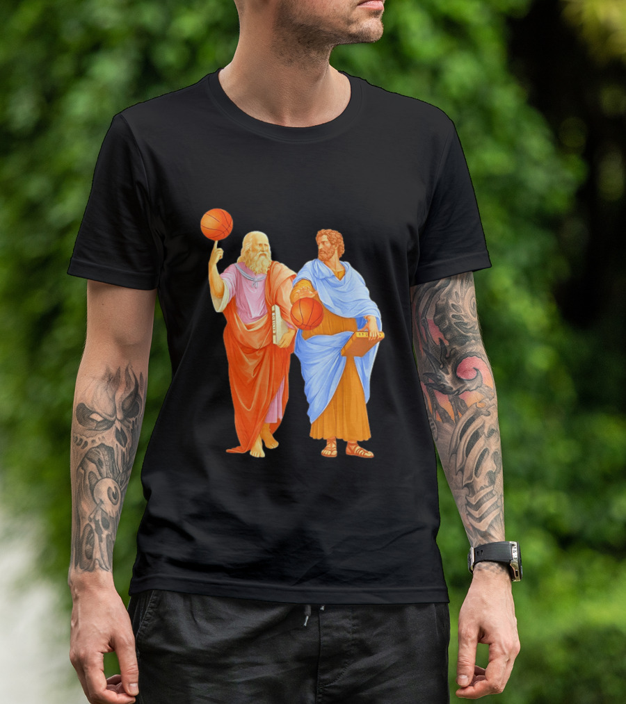 Plato Spinning Basketball Aristotle Playing Basketball In Ancient Greek Philosophy Duel T-Shirt