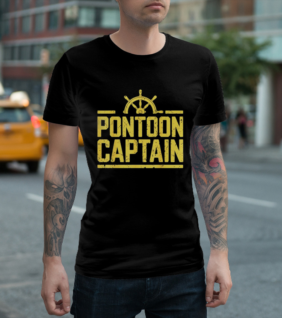 Pontoon Captain Ship Wheel Nautical Boating Adventure T-Shirt