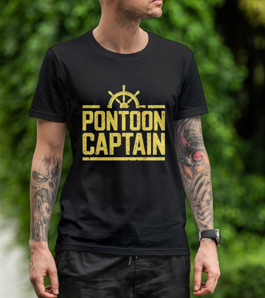Pontoon Captain Ship Wheel Nautical Boating Adventure T-Shirt