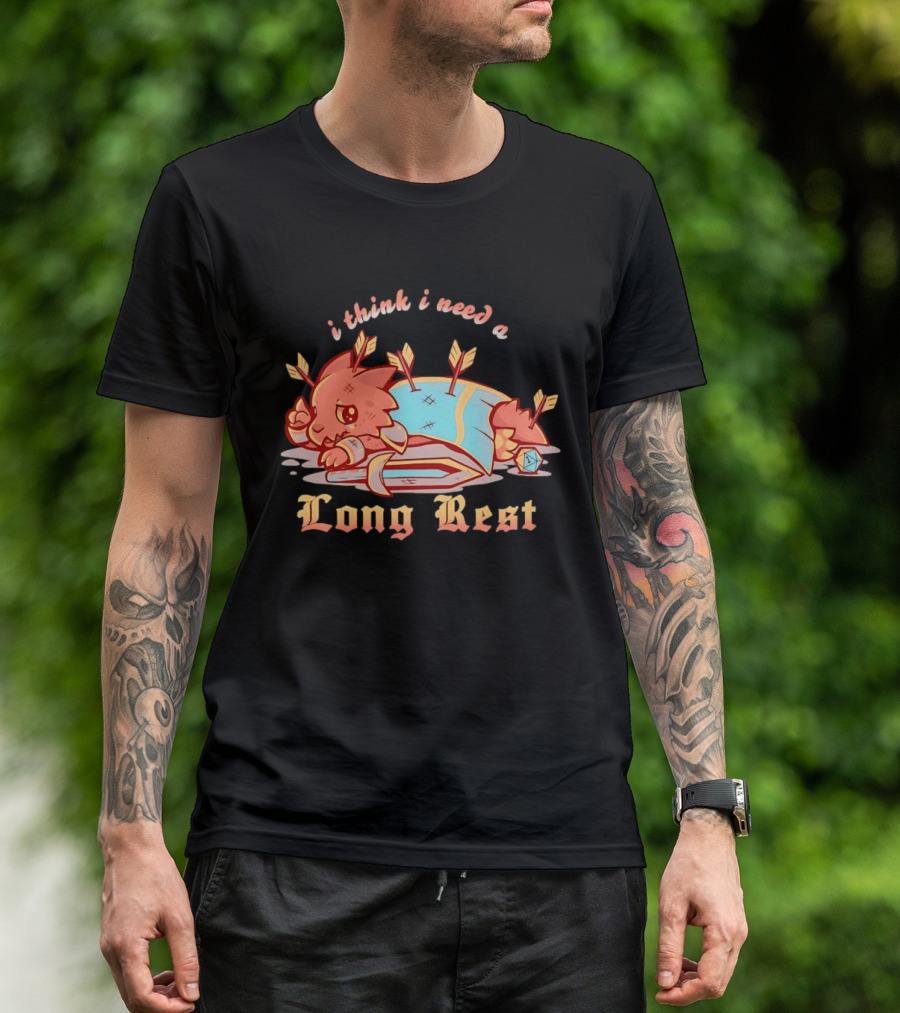 I Think I Need A Long Rest Warrior Cat Lying With Arrows DnD T-Shirt