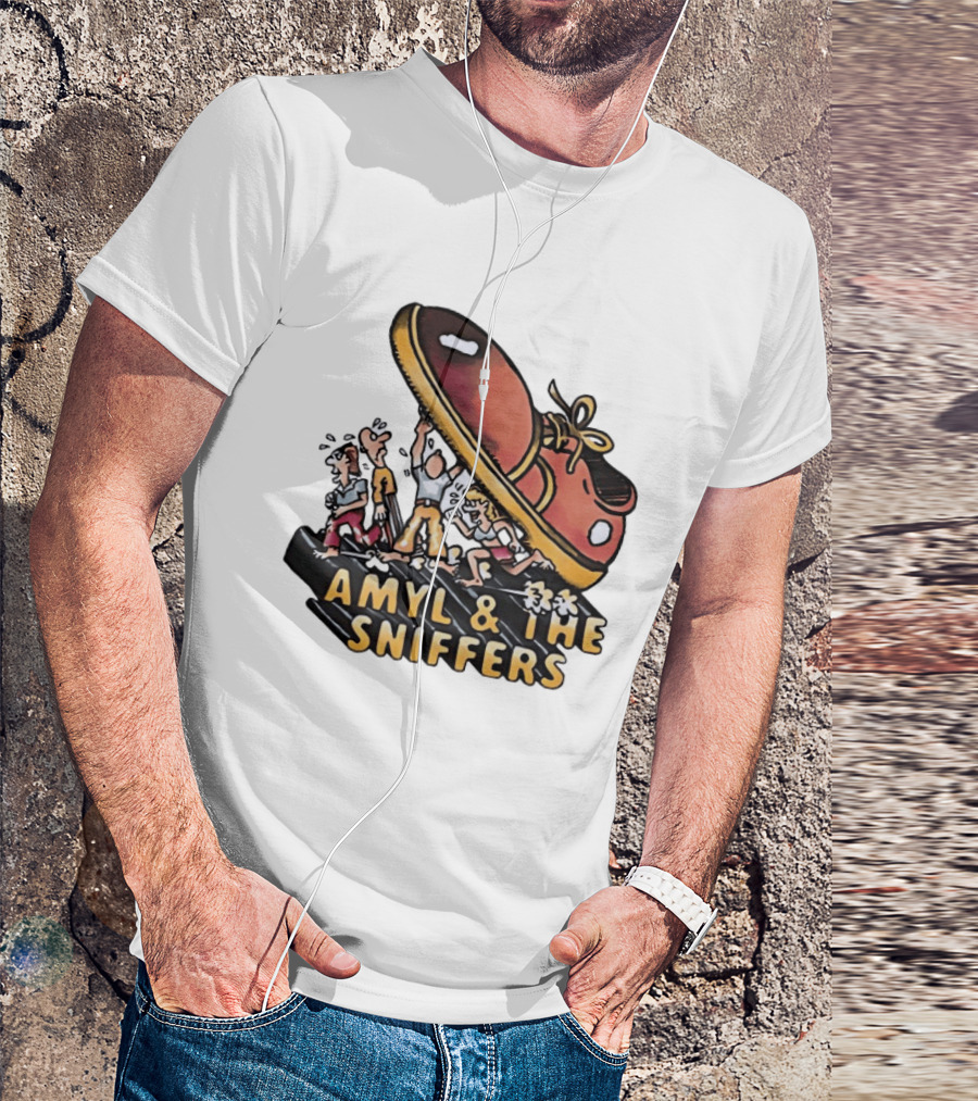 Amyl And The Sniffers Cartoon Giant Shoe Stomping T-Shirt