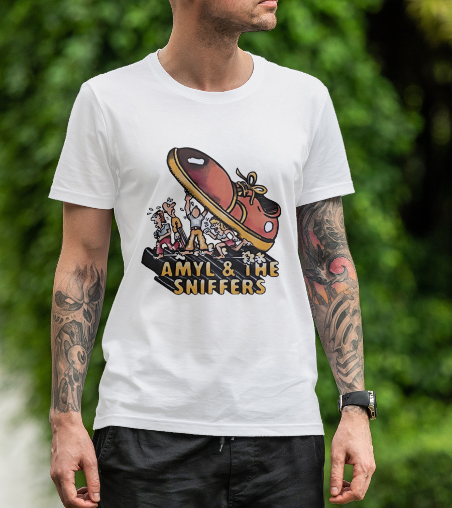 Amyl And The Sniffers Cartoon Giant Shoe Stomping T-Shirt