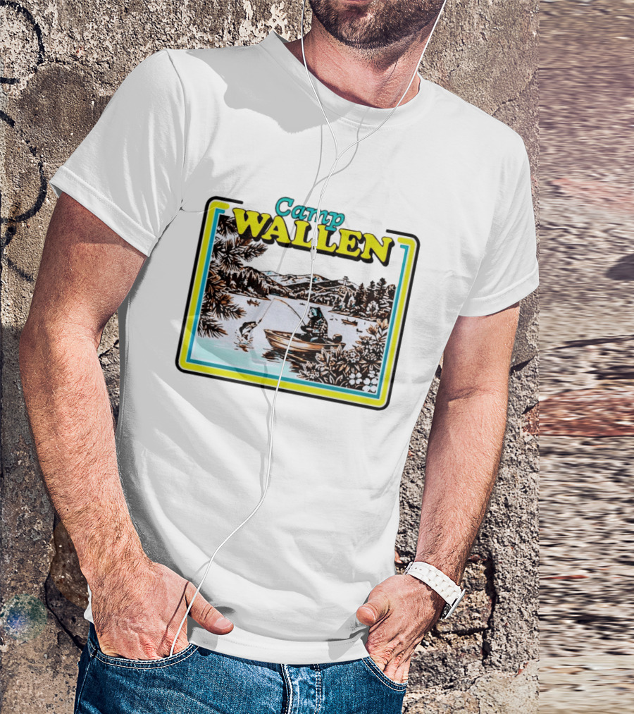 Camp Wallen Bear Fishing In Lake And Mountains Scene T-Shirt