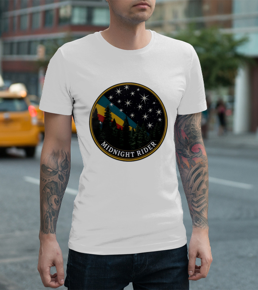 Midnight Rider Starry Night Pine Forest Retro Spectrum T-Shirt