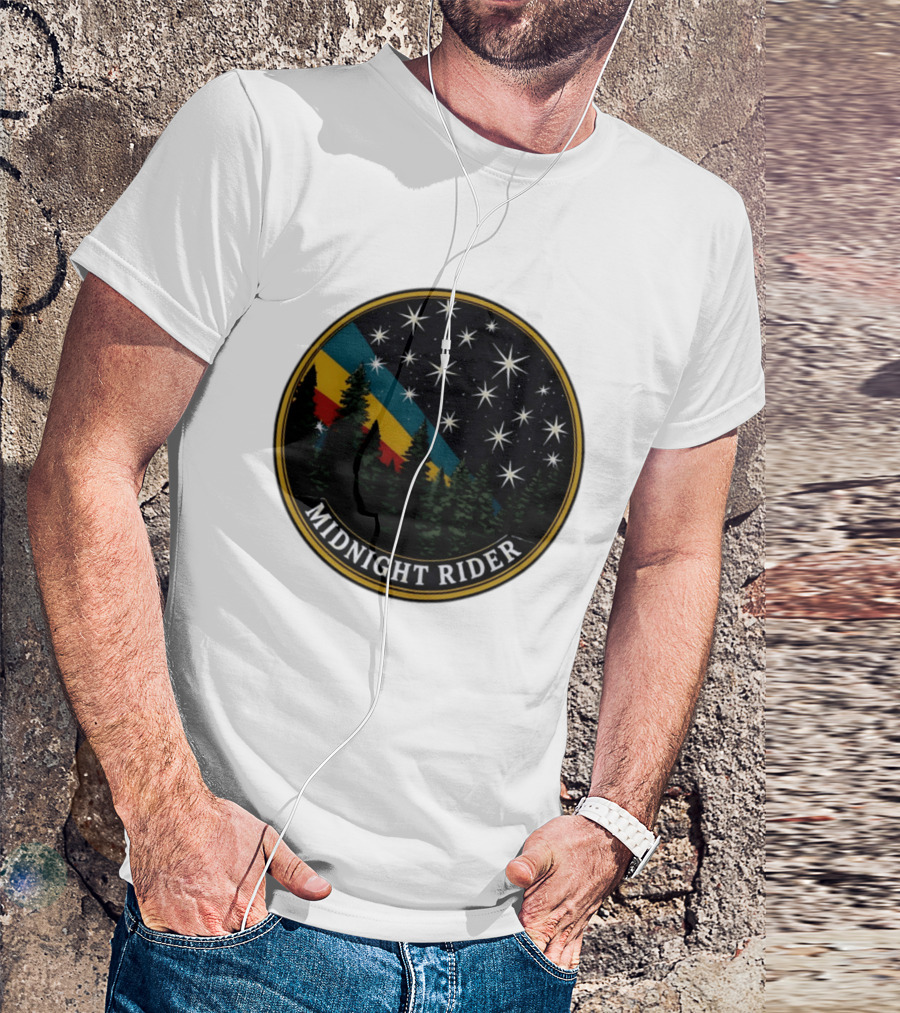 Midnight Rider Starry Night Pine Forest Retro Spectrum T-Shirt
