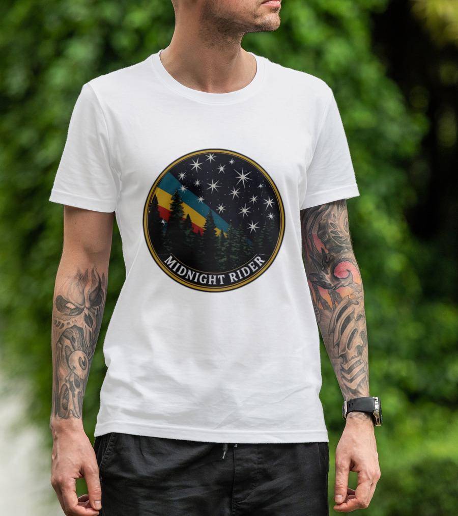 Midnight Rider Starry Night Pine Forest Retro Spectrum T-Shirt
