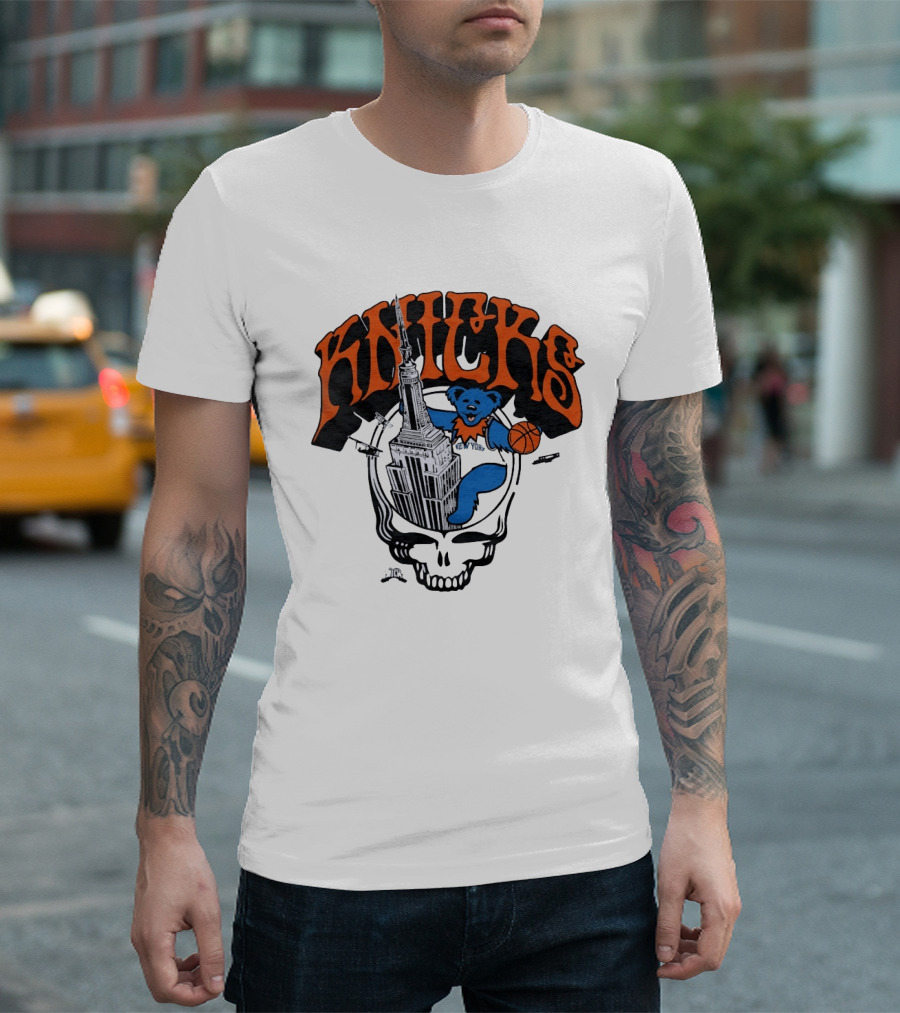 Knicks Grateful Dead Dancing Bear Empire State Building Skulls Basketball T-Shirt