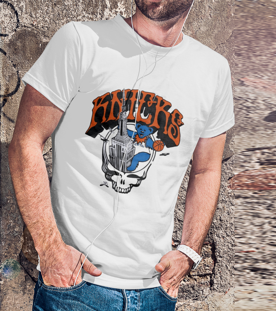 Knicks Grateful Dead Dancing Bear Empire State Building Skulls Basketball T-Shirt