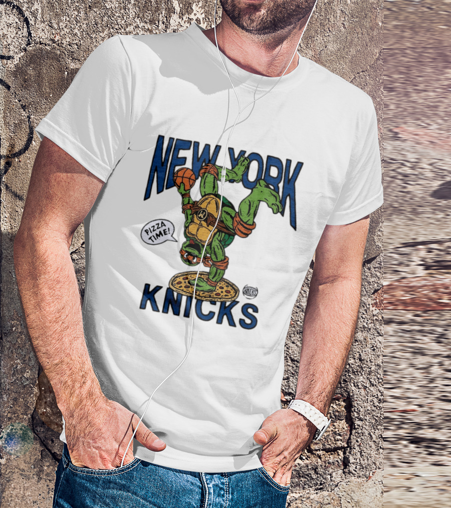 New York Knicks Michelangelo TMNT Pizza Time Basketball Dunk T-Shirt