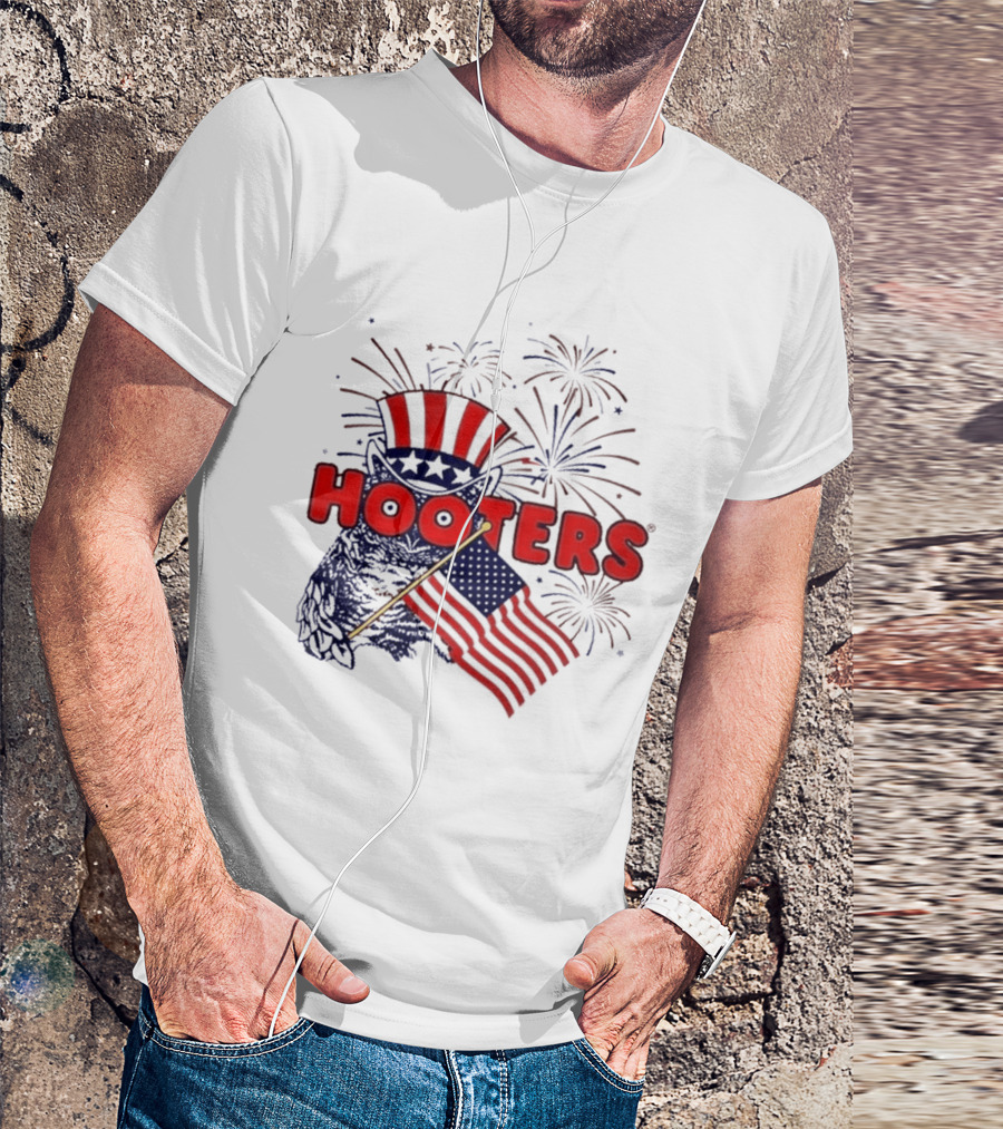 Hooters America Patriotic Owl Fireworks USA UPF 50+ T-Shirt