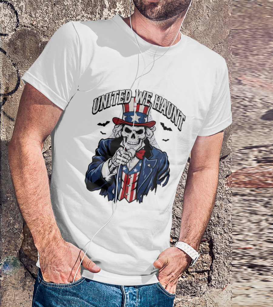 Uncle Sam Skeleton Pointing United We Haunt Halloween Bats T-Shirt