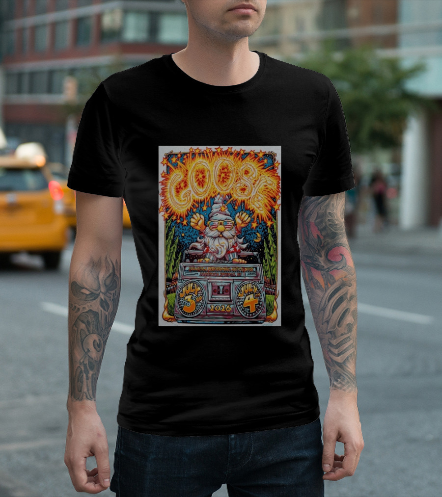 GOOSE July 3 4 2026 Saratoga Performing Arts Center Saratoga Springs NY Wizard Driving Van Fireworks Glasses Stars T-Shirt