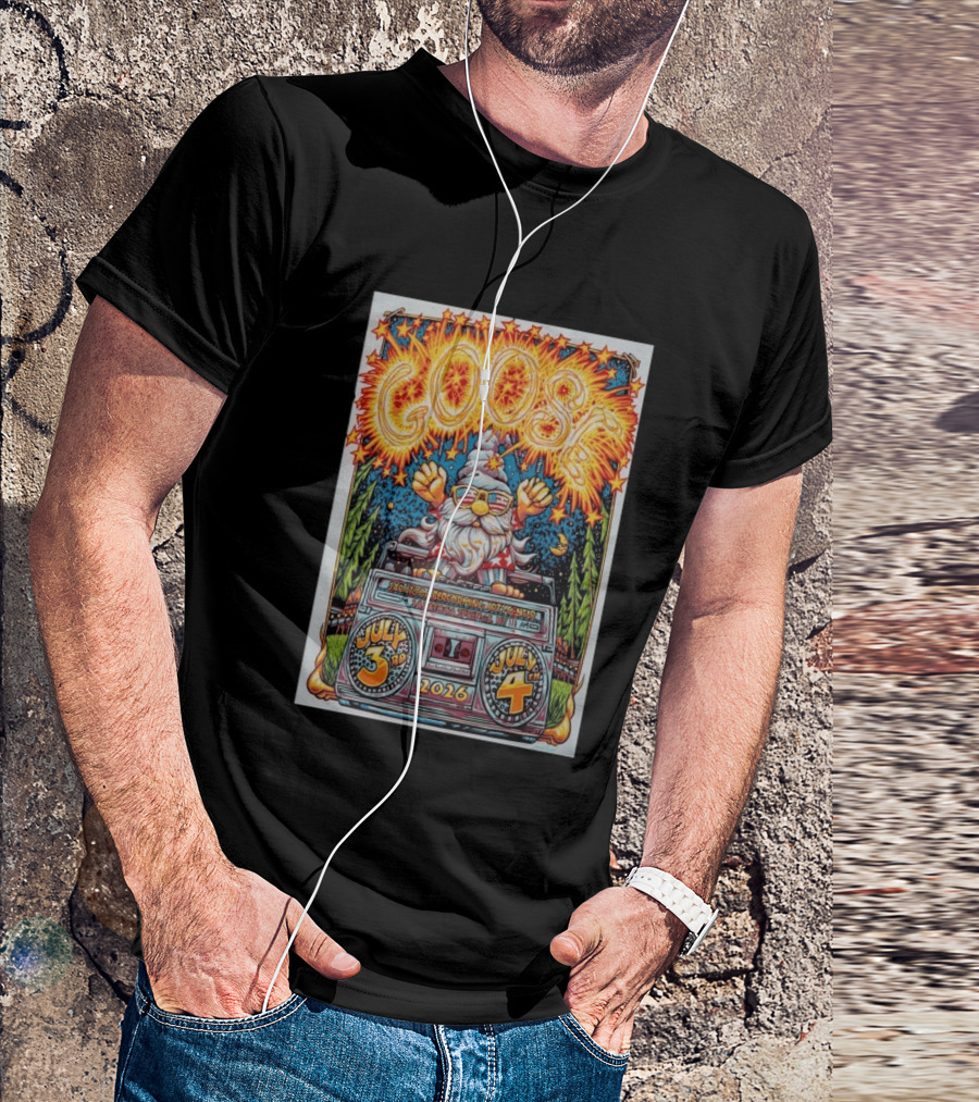 GOOSE July 3 4 2026 Saratoga Performing Arts Center Saratoga Springs NY Wizard Driving Van Fireworks Glasses Stars T-Shirt