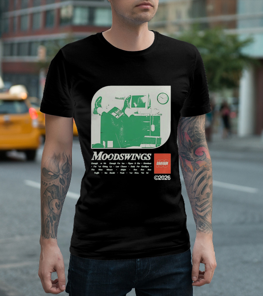 MOODSWINGS Graham 2023 Man Resting Legs On Desk Computer T-Shirt
