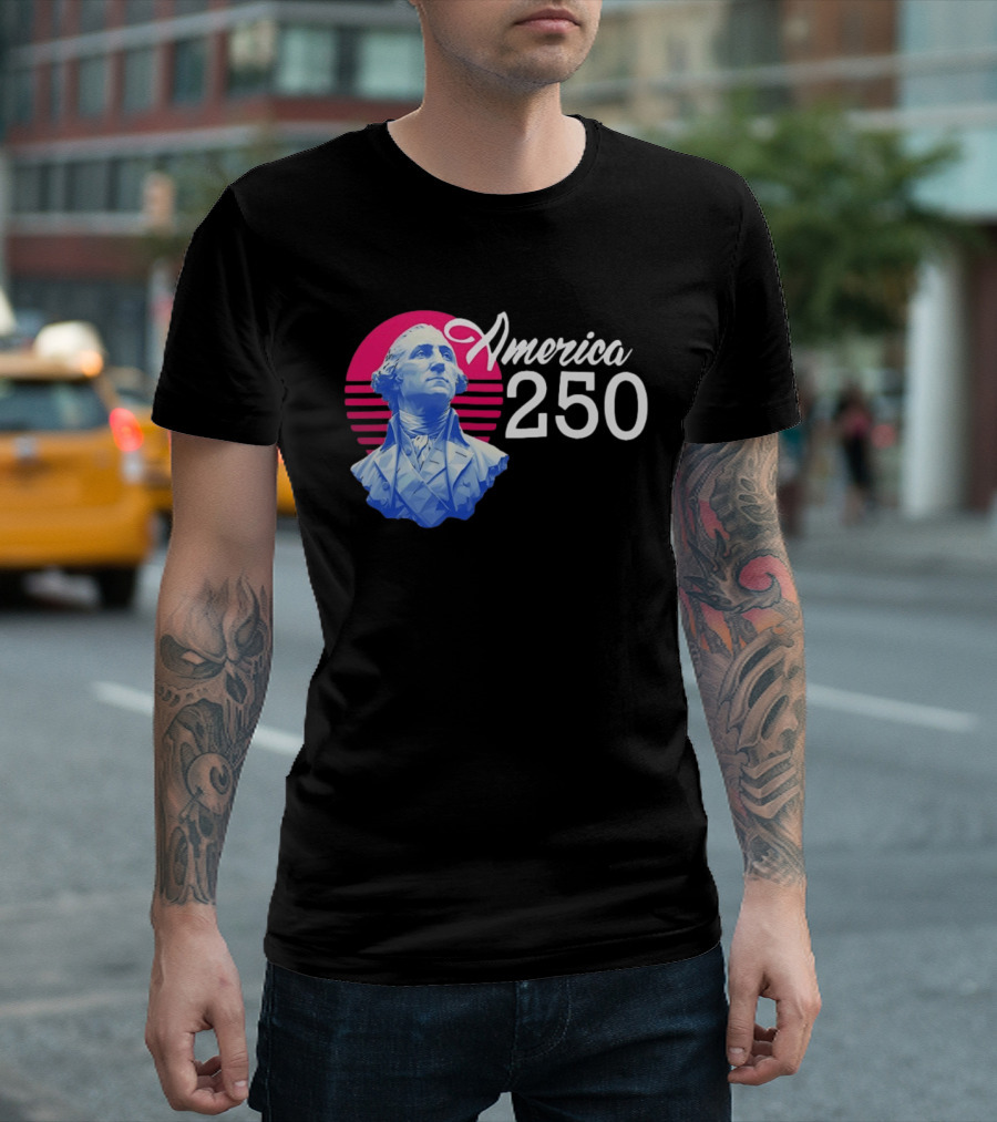 George Washington America 250 Synthwave Retro Bust T-Shirt
