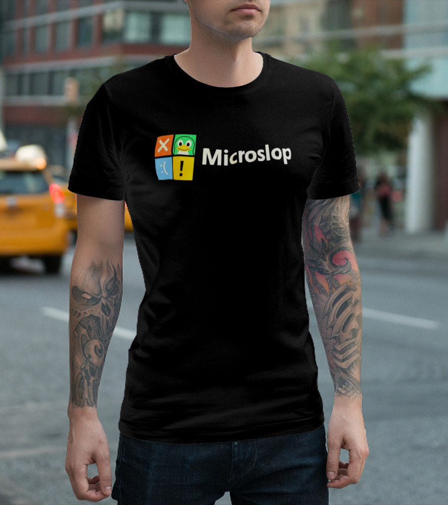 Microslop Parody Tux Penguin Windows Satire T-Shirt