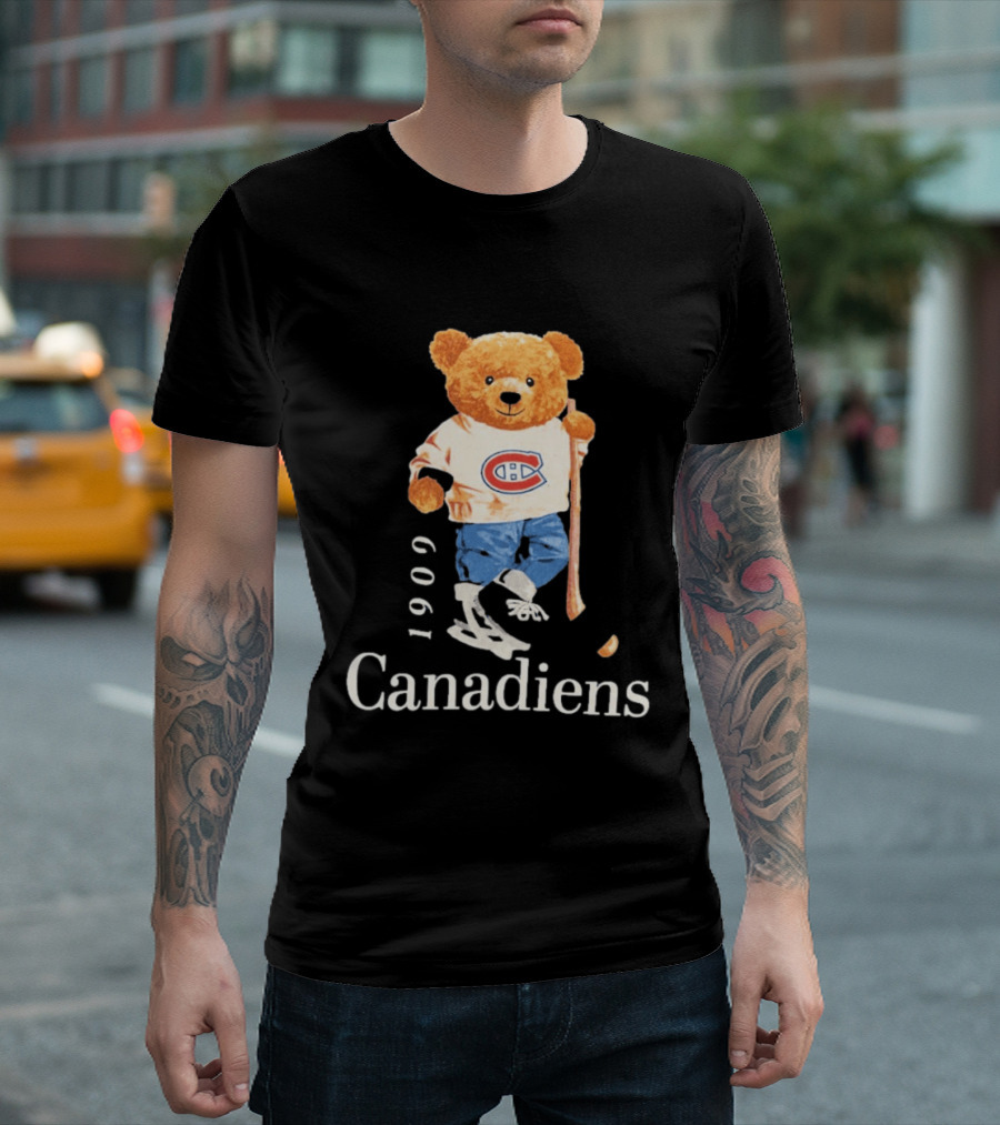 Montreal Canadiens 1909 Hockey Bear With Stick And Skates T-Shirt