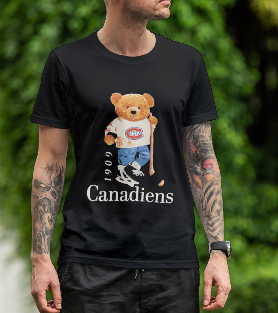 Montreal Canadiens 1909 Hockey Bear With Stick And Skates T-Shirt