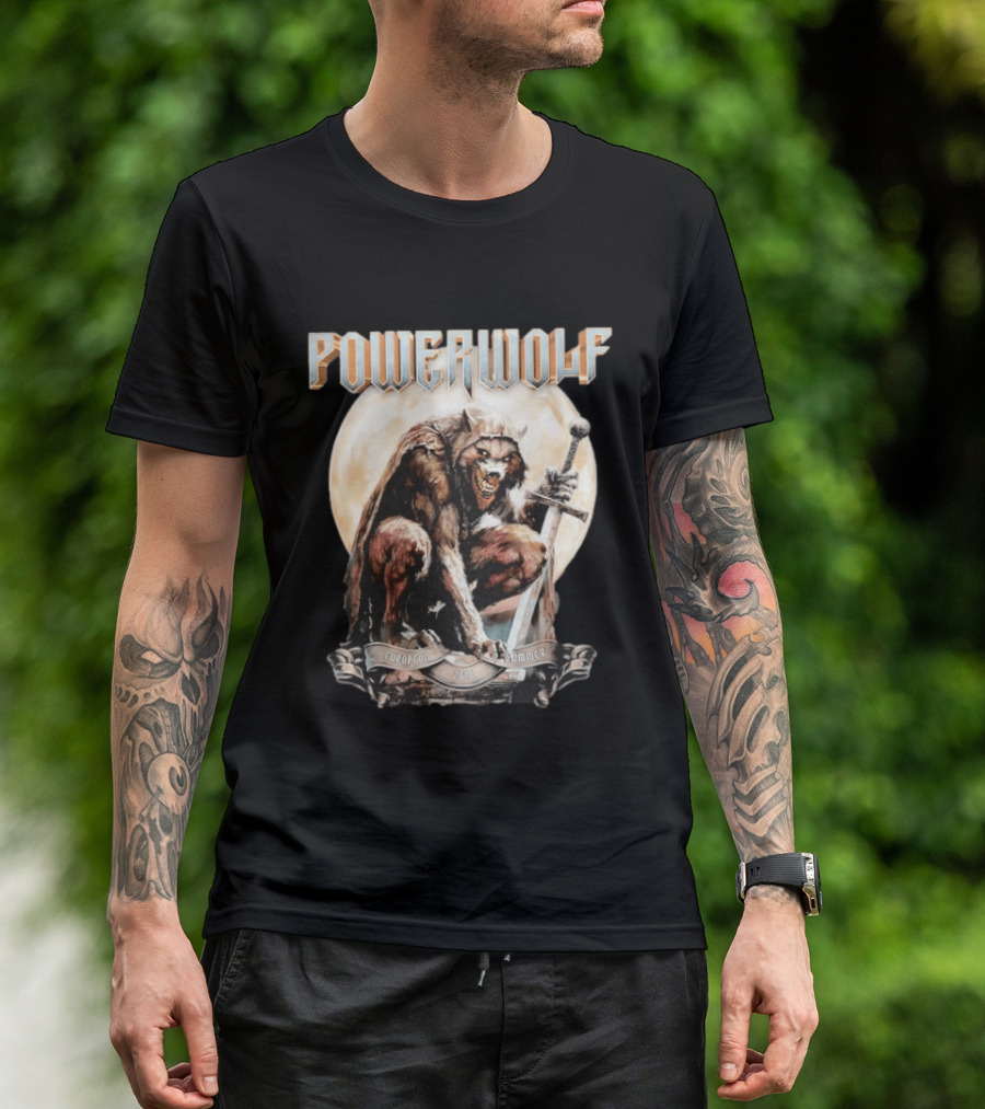 Powerwolf European Summer 2026 Heavy Metal Tour Werewolf Warrior Sword And Moon T-Shirt