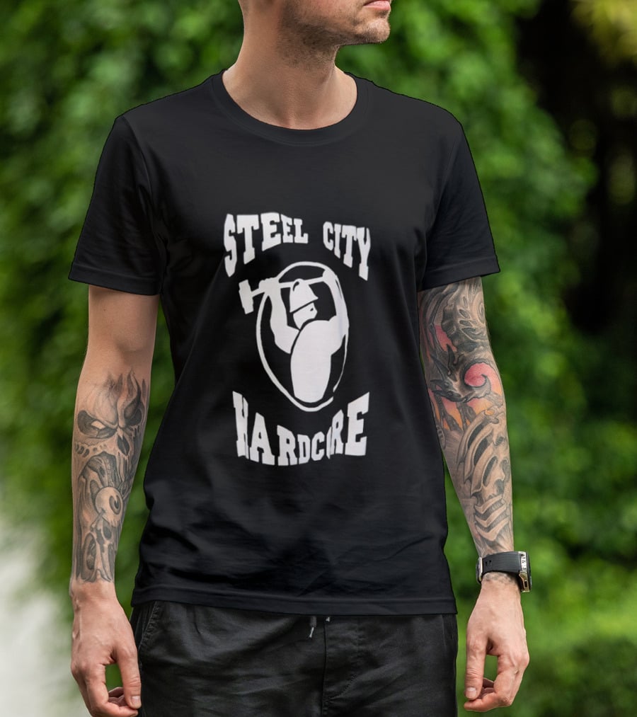 Steel City Hardcore Pittsburgh Worker Hammer Circle T-Shirt