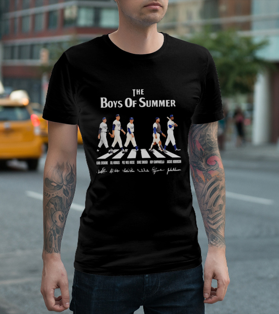 The Boys Of Summer Brooklyn Dodgers Carl Erskine Gil Hodges Pee Wee Reese Duke Snider Roy Campanella Jackie Robinson Abbey Road Signatures T-Shirt