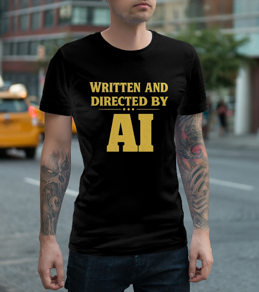 Written And Directed By AI Text Yellow Font T-Shirt