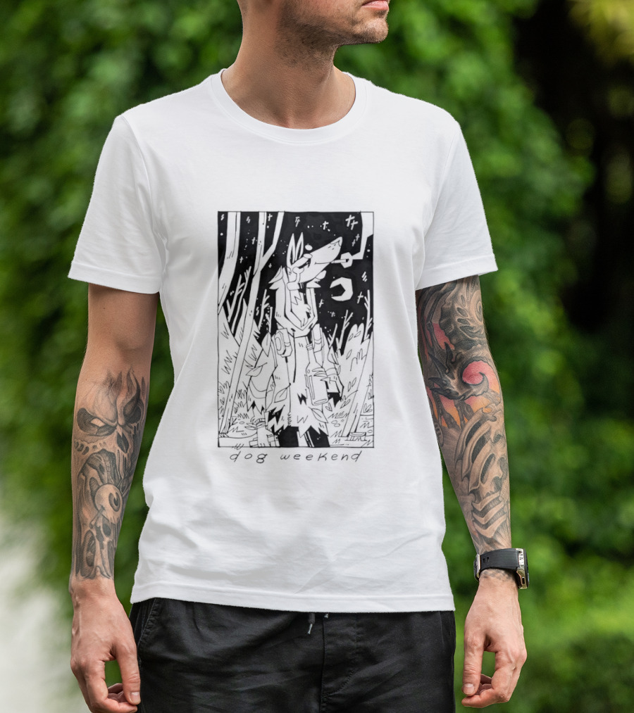 Dog Woods Weekend Forest Scene With Moon And Trees T-Shirt