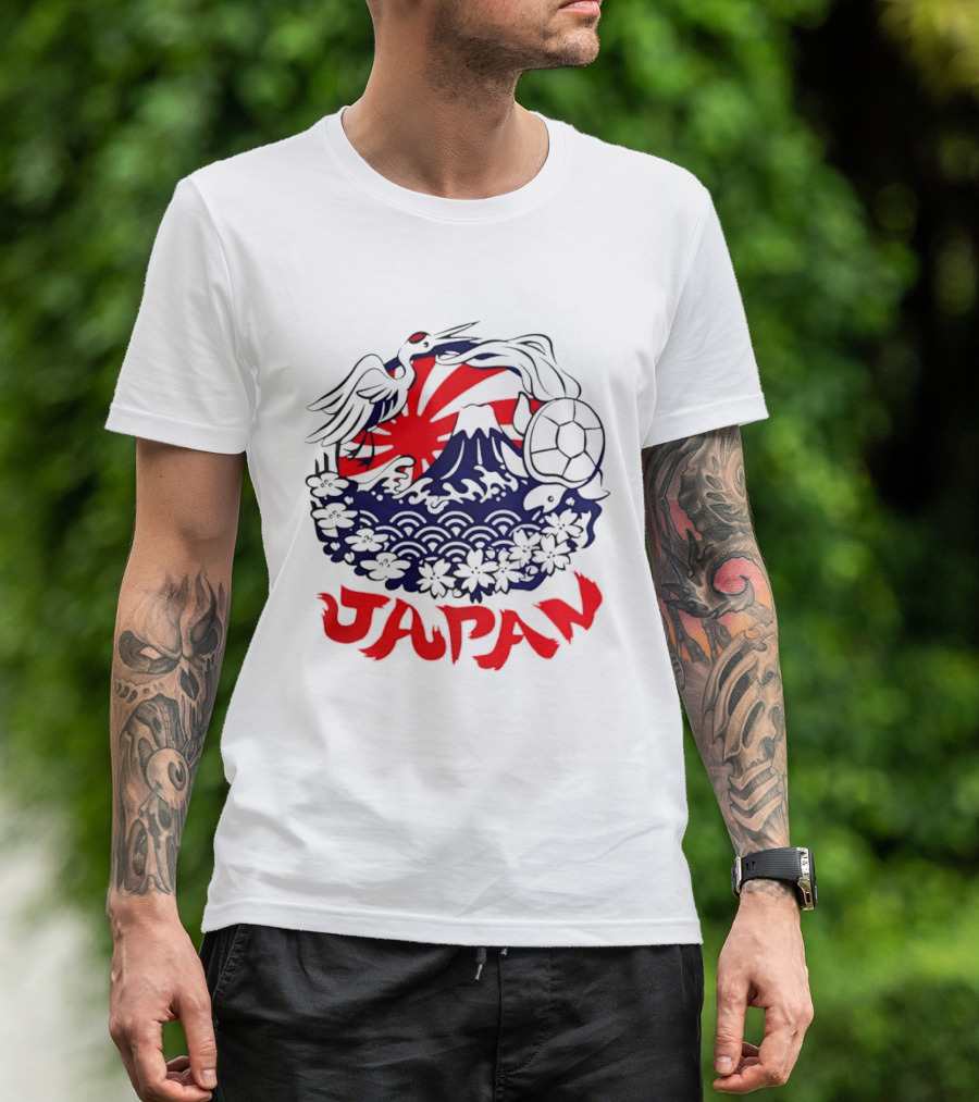 Japan Mt Fuji Crane Turtle Sakura Rising Sun Symbolism T-Shirt
