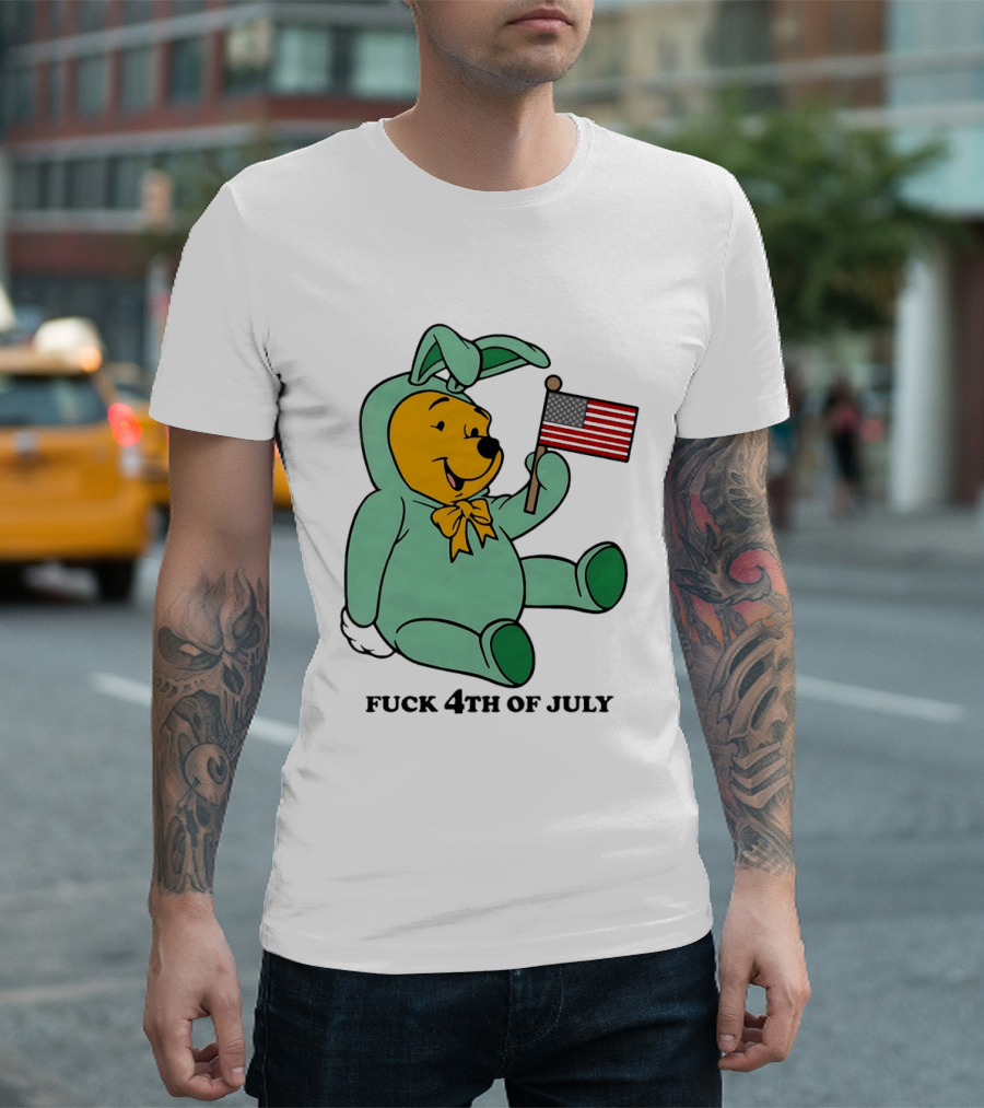 Winnie The Pooh Bunny Costume With Black American Flag And 4th Of July T-Shirt